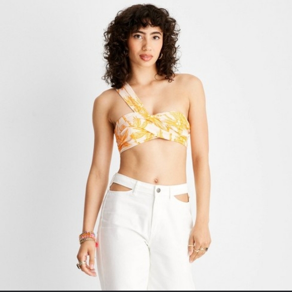 Future Collective Tops - NWT Future Collective One Shoulder Bralette Crop Top Size L 53% Linen 47% Rayon